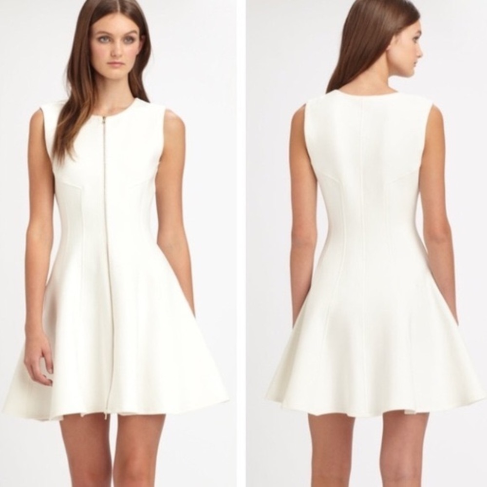 Theory White Bonbi Zip front Mini cocktail Dress